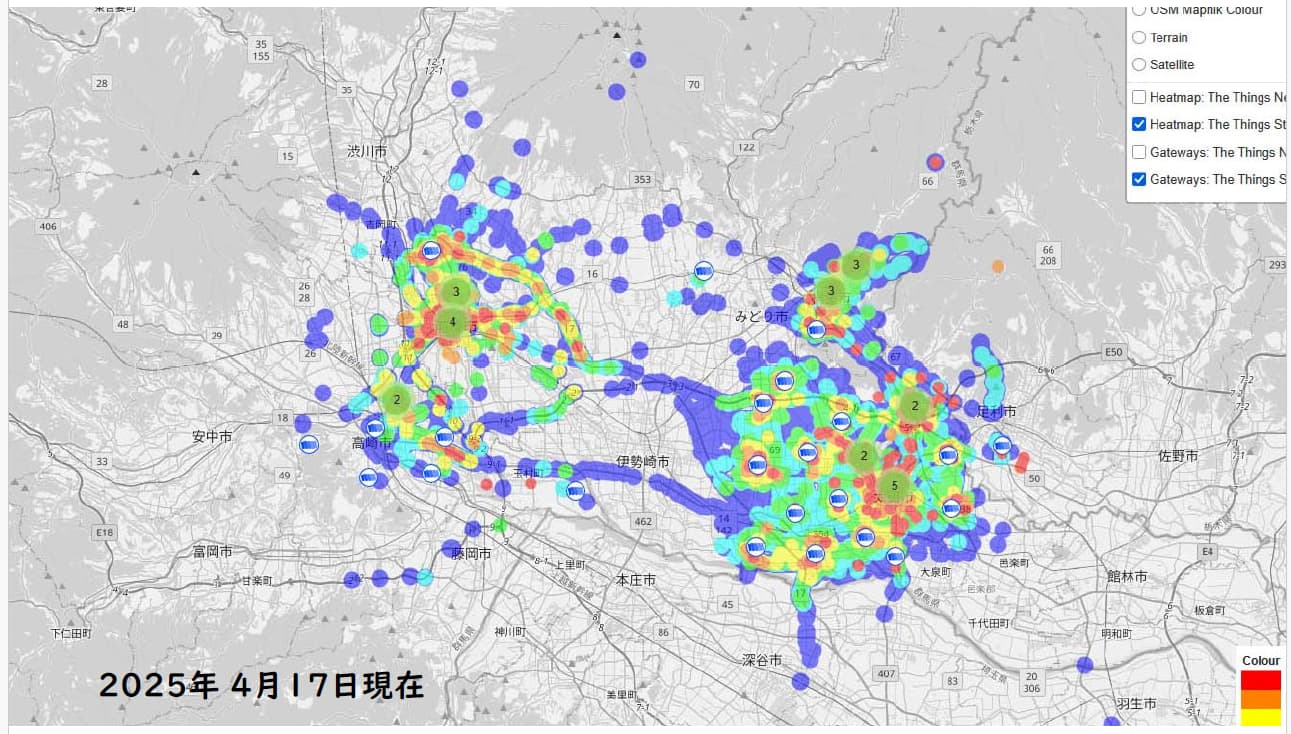 LoRaWANの受信エリア（20250417）