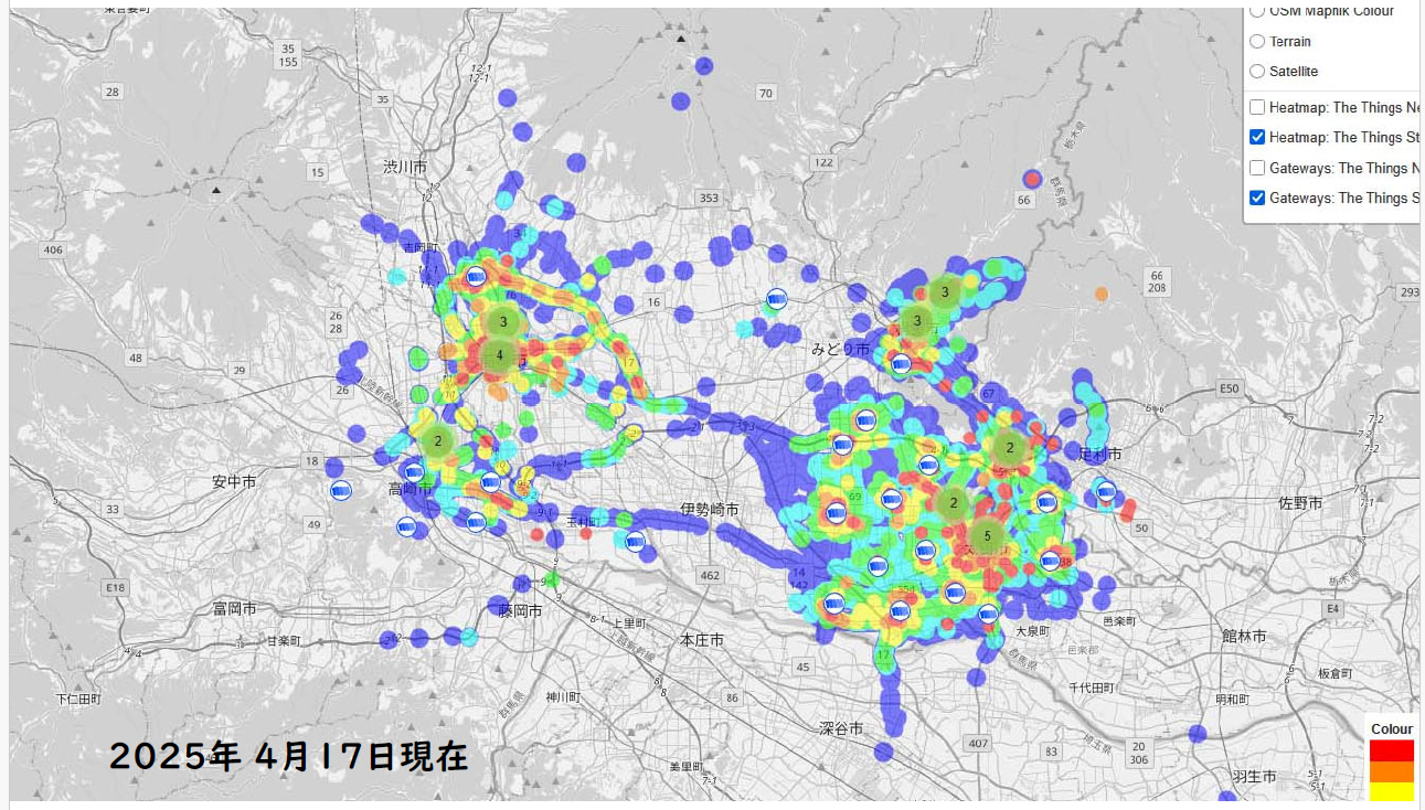 LoRaWANの受信エリア（20250417）