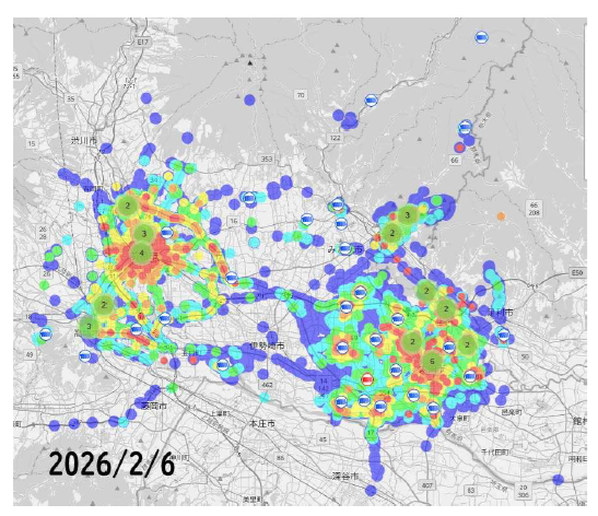 2026/2/6のLoRaWAN送受信エリア